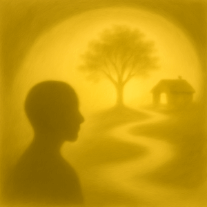 Square surreal artwork representing the start of emotional recovery after gaslighting. A quiet valley opens beneath a twilight sky, where gentle light cascades over reflective terrain. A delicate bridge of golden threads spans a deep ravine, connecting fragmented stone platforms to a glowing meadow. Soft trails of light swirl upward from the earth, suggesting inner voice reconnection and emotional empowerment. In the distance, wild blossoms bloom along an ascending spiral path, symbolizing self-trust, resilience, and the transformative power of healing. No text or figures dominate—only symbolic elements guide the emotional journey.